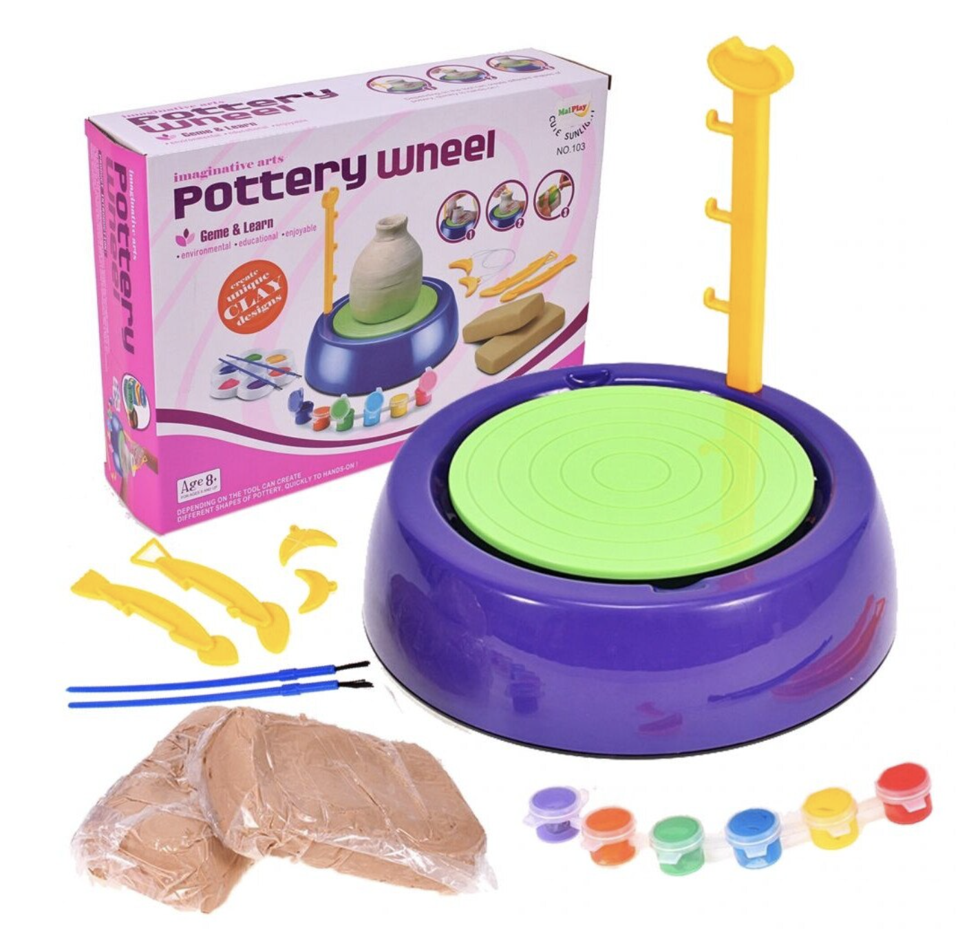 Set Creativ cu roata de olarit 2 viteze 6 culori de vopsea kit de modelaj ceramica 22 × 22 cm